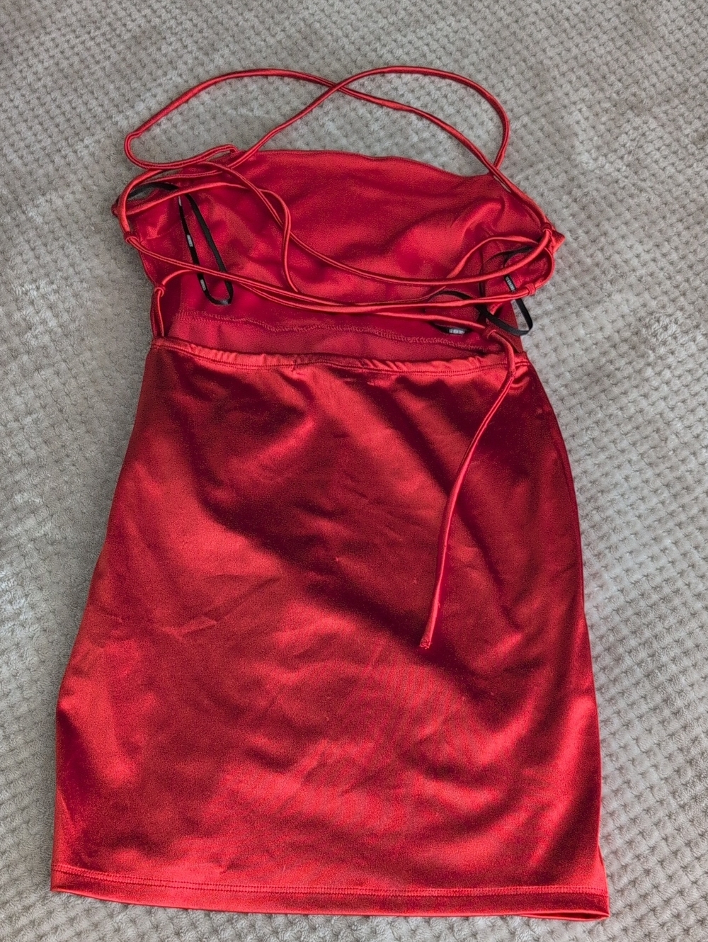 Forever 21 Red Satin Strappy Mini Dress with Tie Details